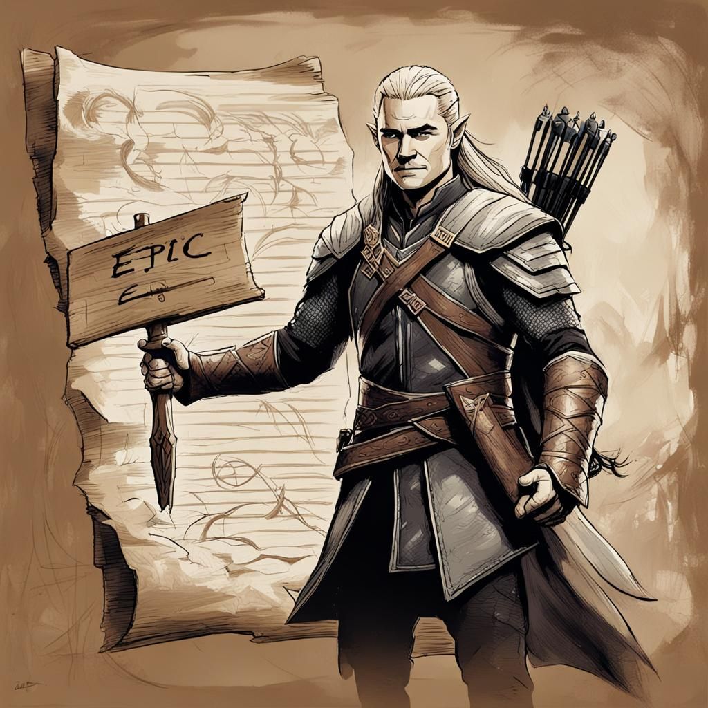 Legolas Holding an EPIC Sign: Ink Sketch