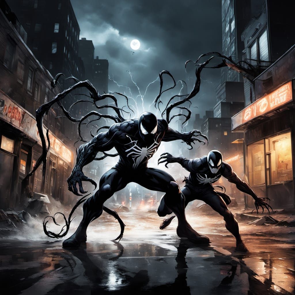 Gwen Stacy Venom vs. Spider-Man in Queens Comic Style