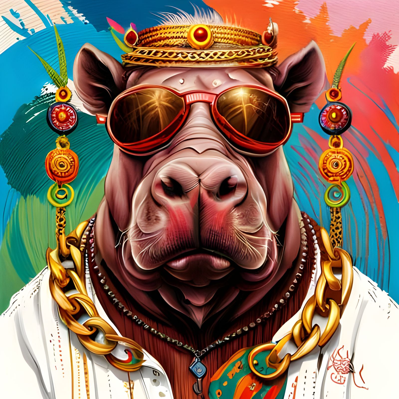 Hippo Portrait with Sunglasses in Surreal Style