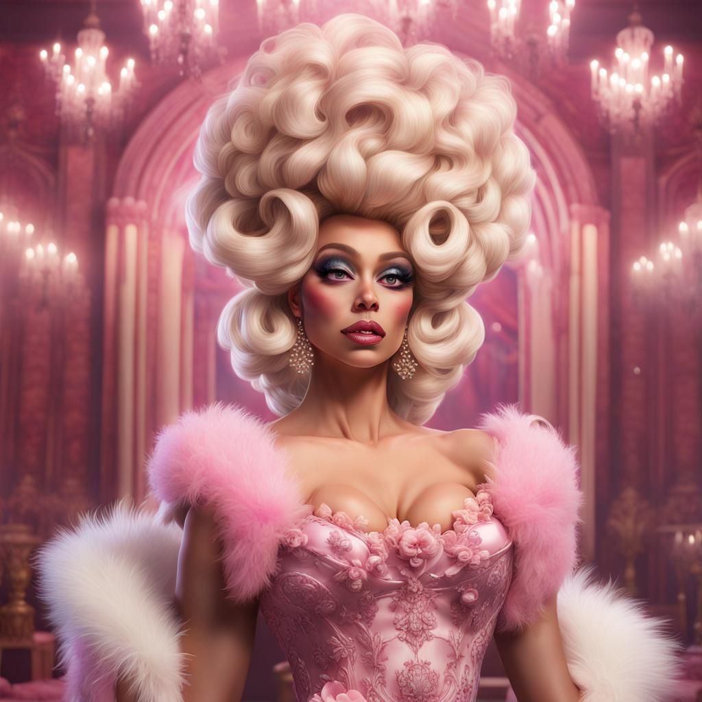 Hyperrealistic Drag Queen in Pink Dolly Dress