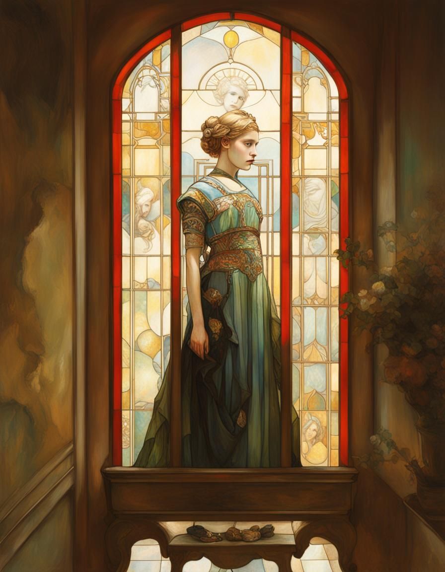 Stained Glass Woman: Ukiyo-e Holographic Pastel Art