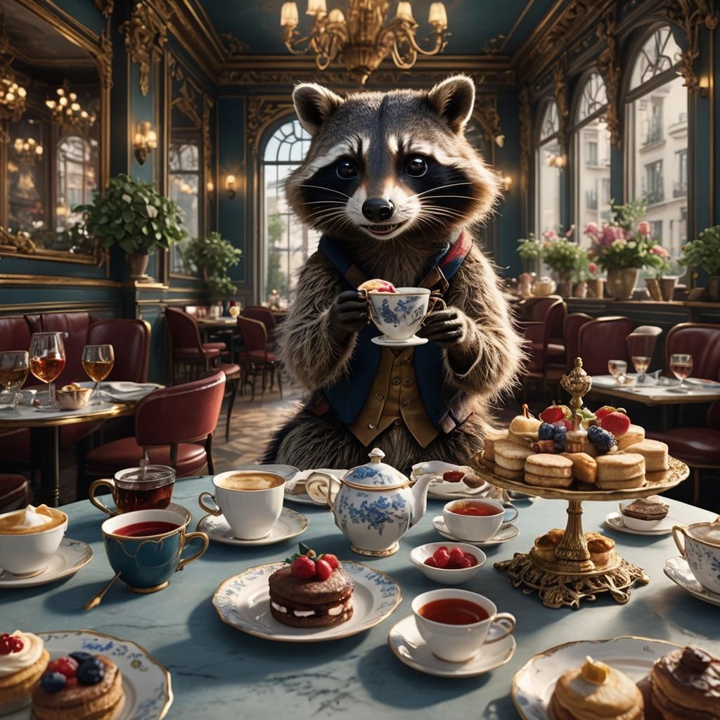 Raccoon's Delightful Afternoon Tea in Paris