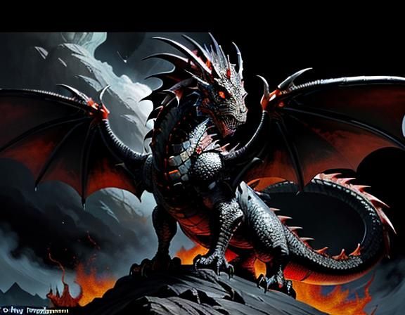 Fiery Dragon in Dynamic Fantasy Art Style