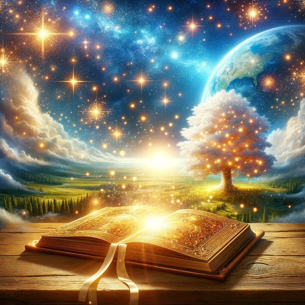 Celestial Book of Life in Golden Light