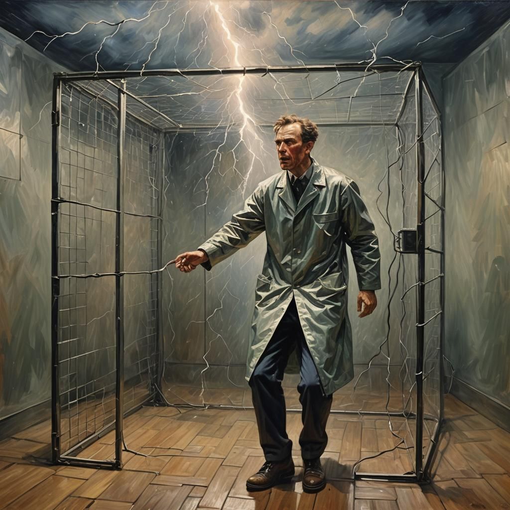 Faraday Cage Lightning Strike in Post-Impressionist Style