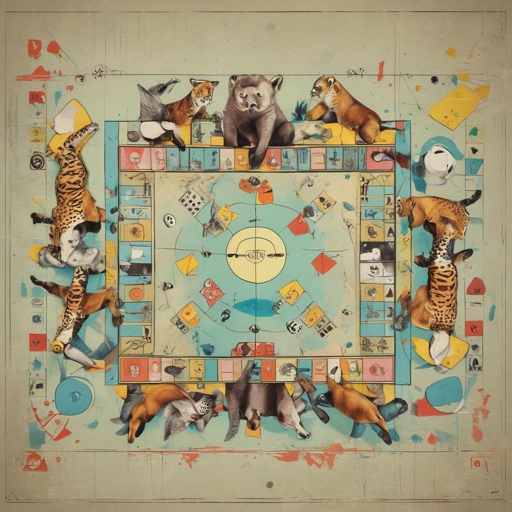 Zoo Animals Play Board Game in Pop Art