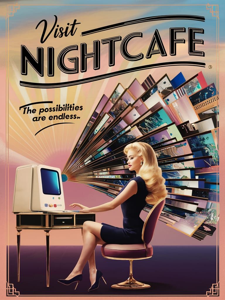 Vintage "Visit NightCafe" Poster in Art Deco Style