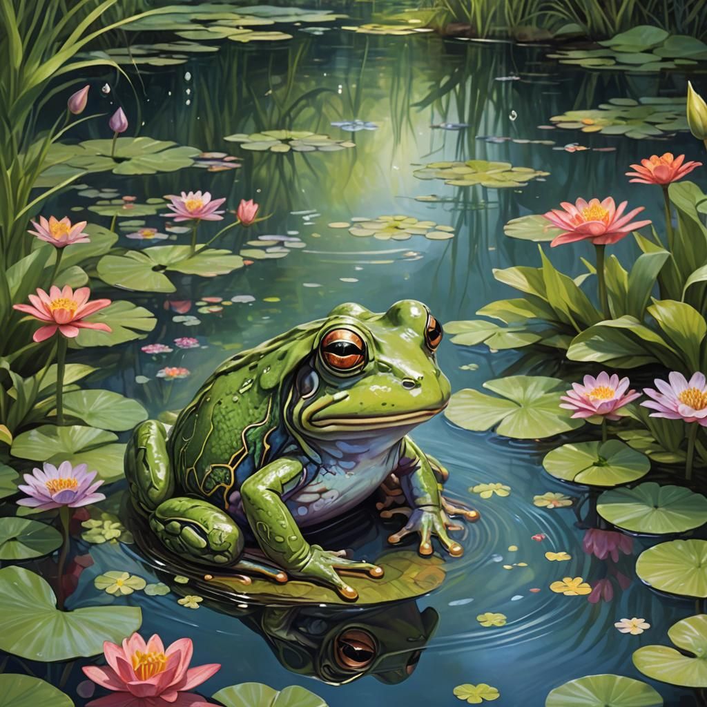 Frog Gazing at Ethereal Vision in Mystical Realism Style