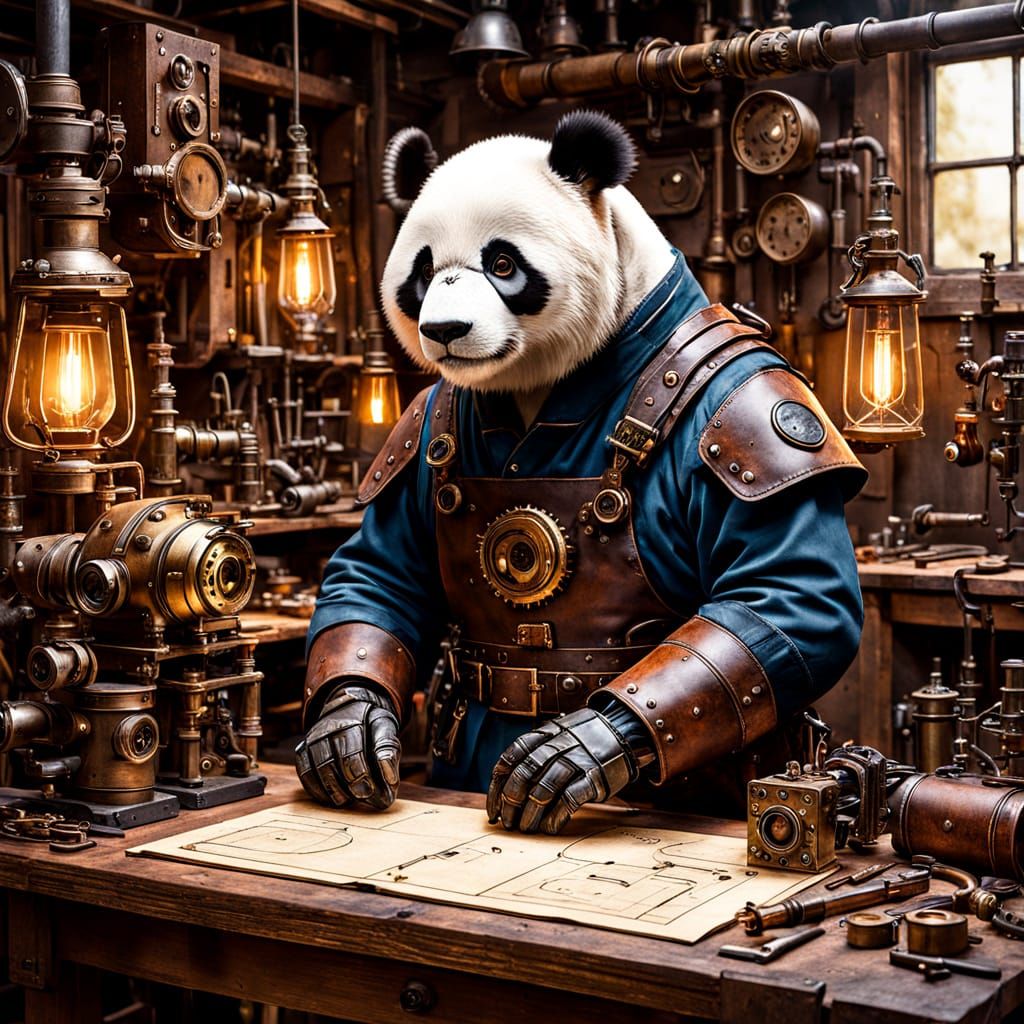 Steampunk Panda Inventor Builds Intricate Robot in Vintage W...