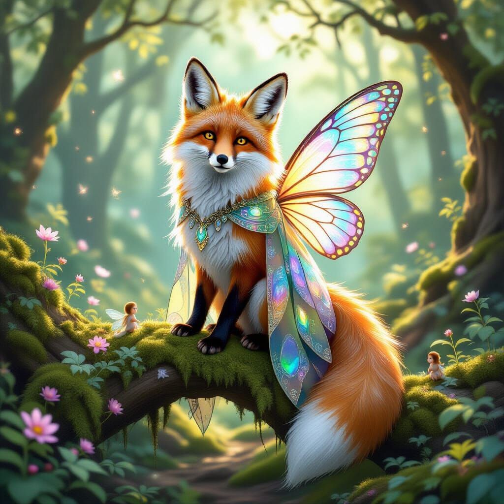 Enchanted Fox with Butterfly Wings, Art Nouveau