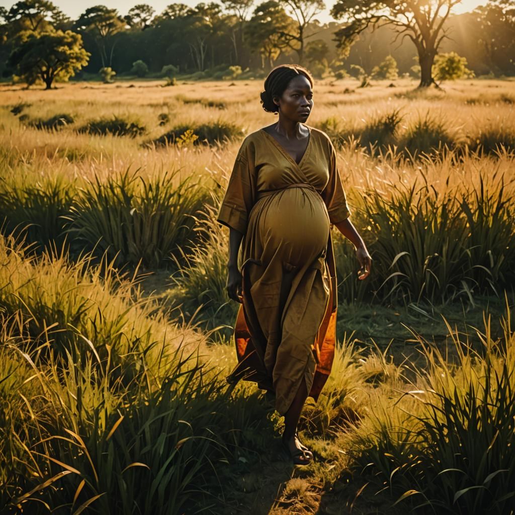 Pregnant Woman in Golden Hour Sunlight