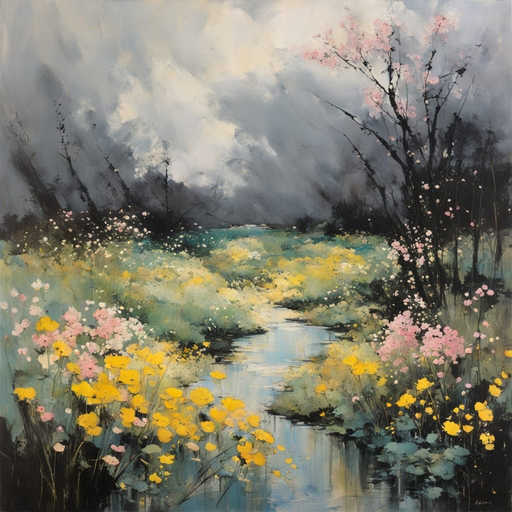 Rainy spring landscape