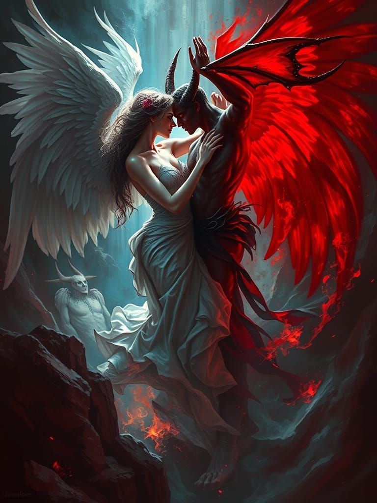 Angel's Dark Dance with the Devil in Crimson Passion