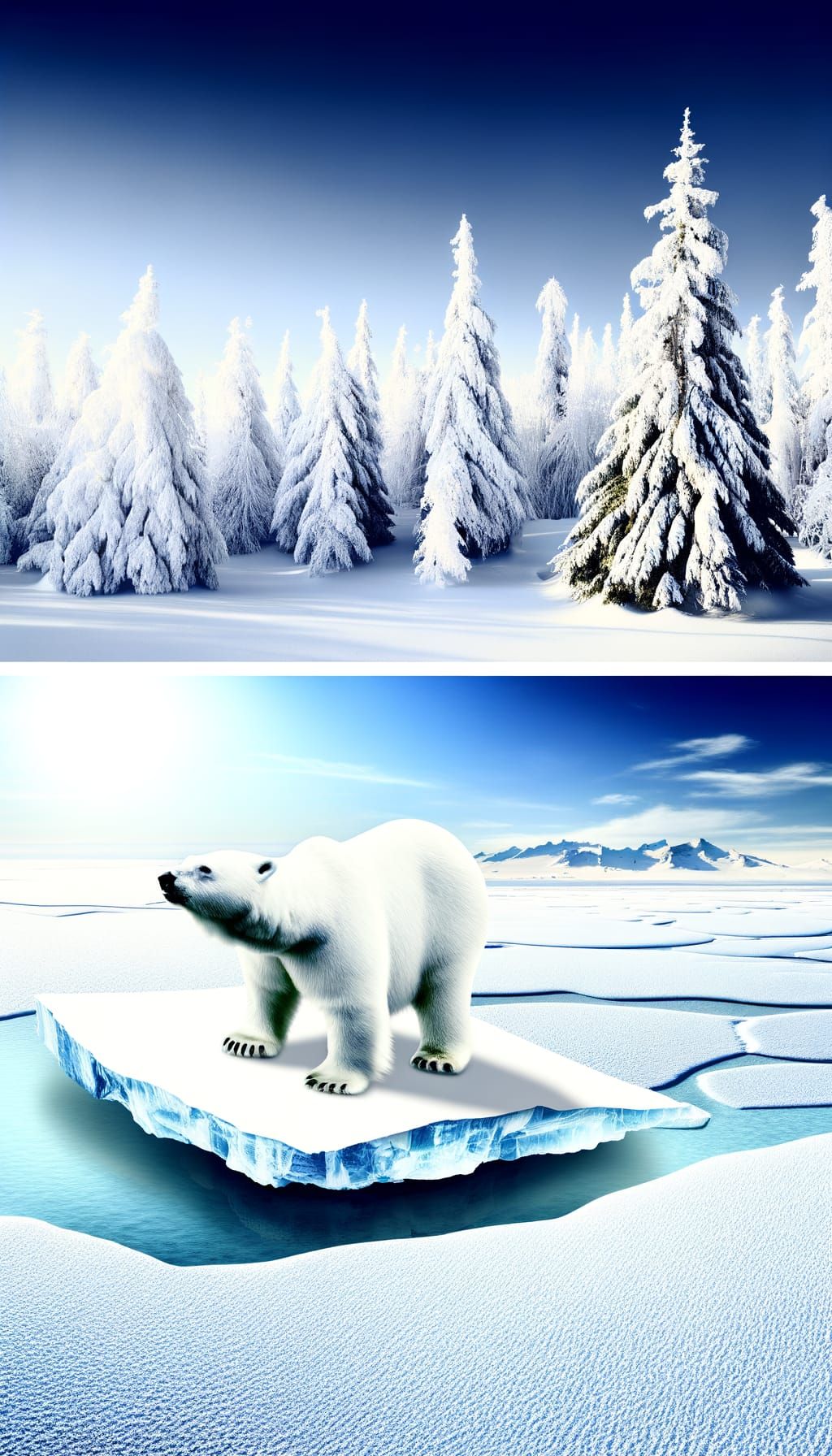 Realistic Polar Bear on Iceberg in Snowy Wilderness