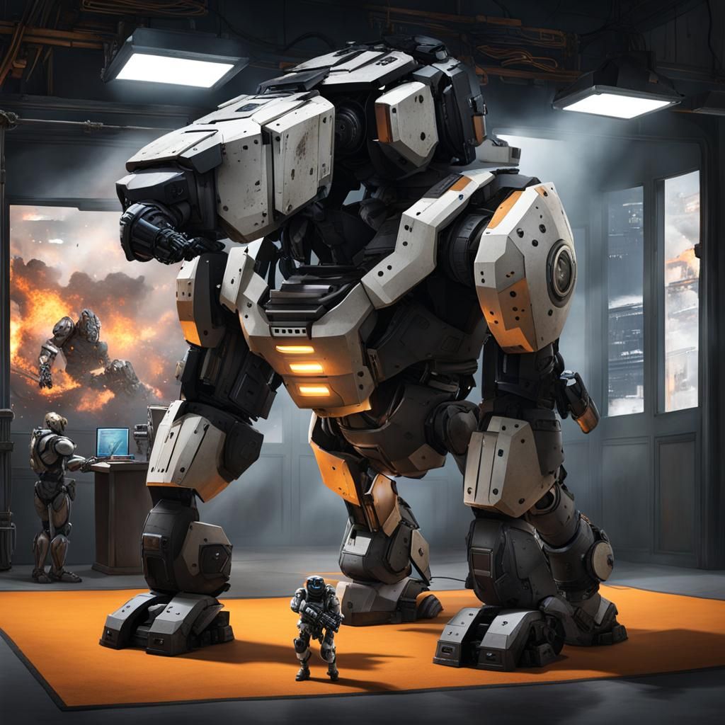 Dog Chewing Robot Leg in Dark Tech Room