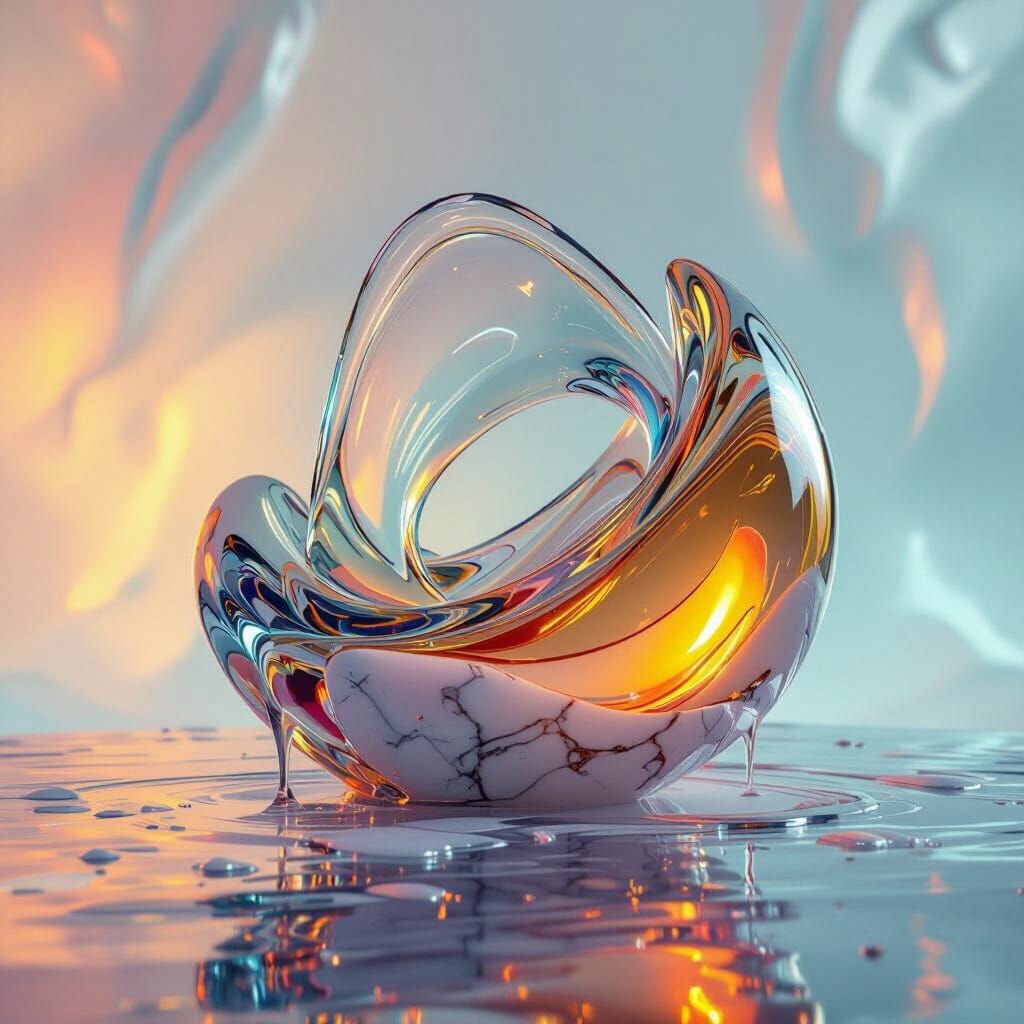 Swirling Glass Object of Molten Liquid and Marble