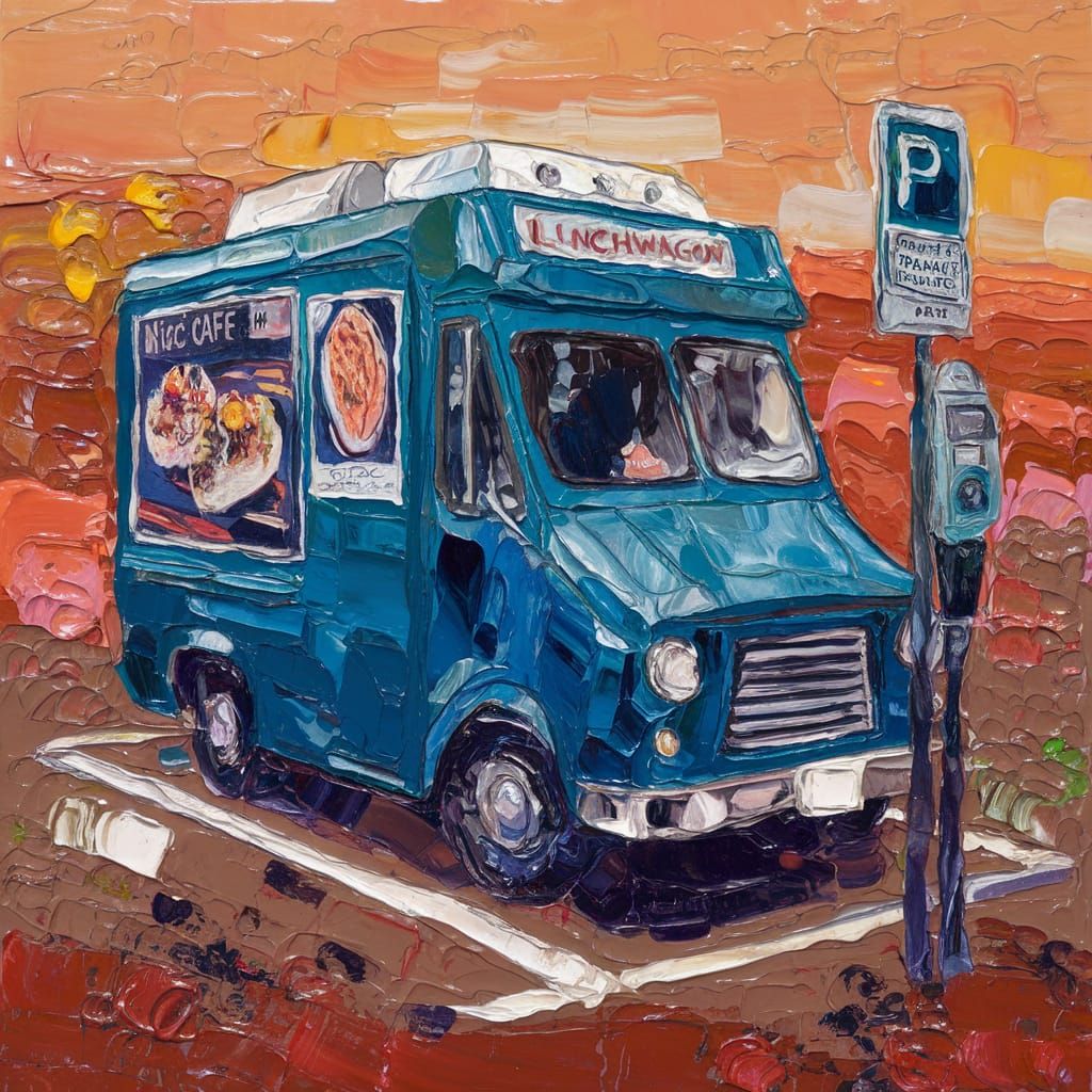 Martian Lunch Truck in Neo-Impressionist Style