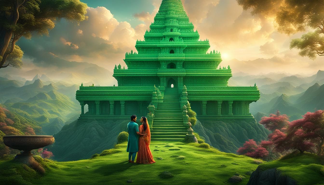 Romantic Indian Couple at Mountain Temple in Fantasy Art