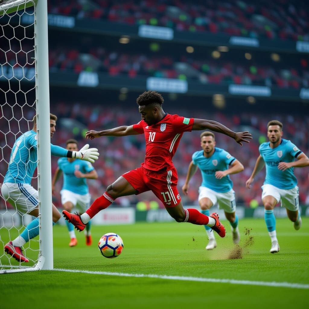 Footballer Takes Penalty Shot Under Dramatic Chiaroscuro Lig...