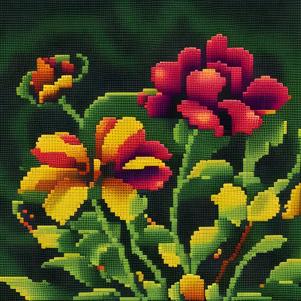 Rainbow Cross-Stitch: Pixel Art Flowers and Butterflies
