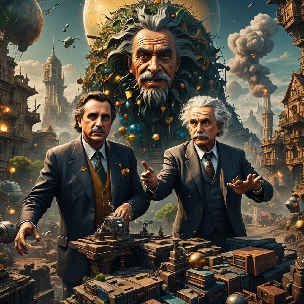Bolsonaro and Einstein in Detailed Fantasy Art