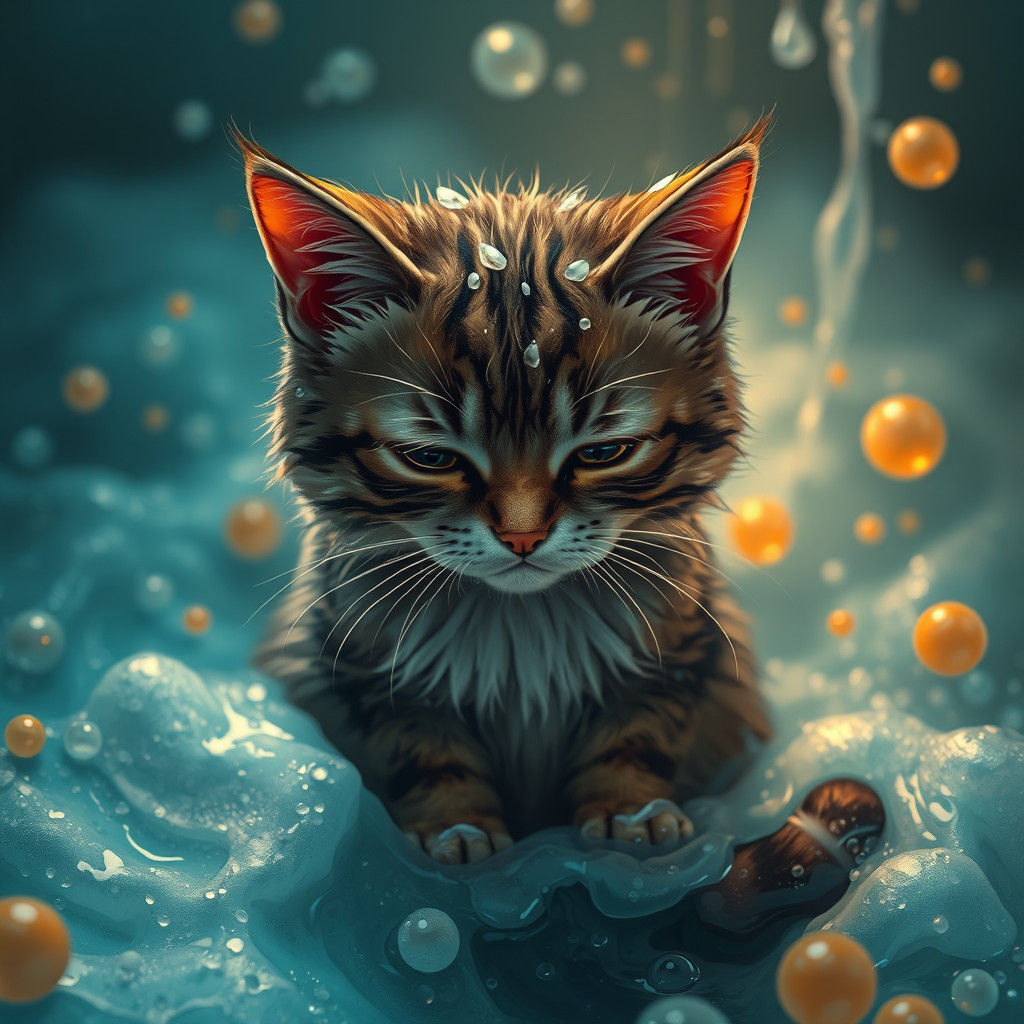 Sorrowful Feline in Soapy Shower Scene
