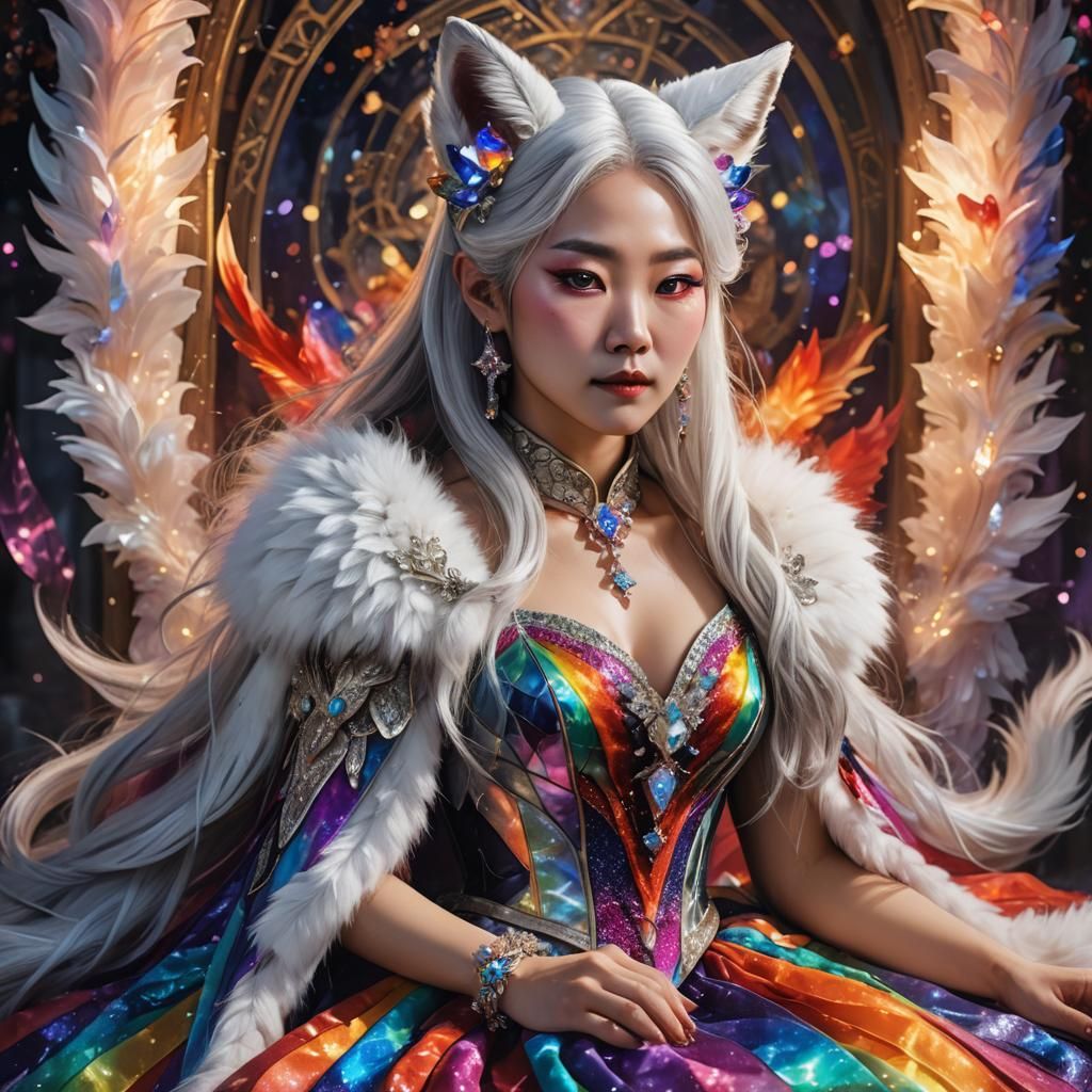 Korean Vampire Queen with Fox Ears in Art Nouveau Style