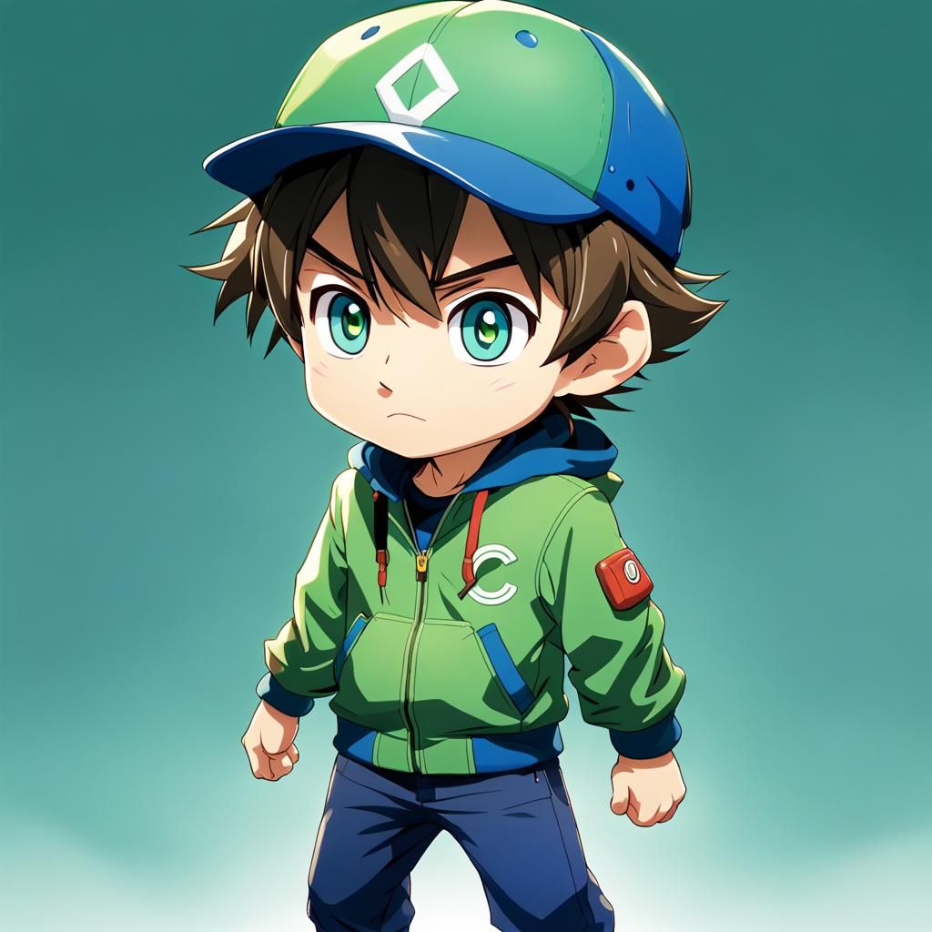 Ash Ketchum Inspired Chibi in Anime Style