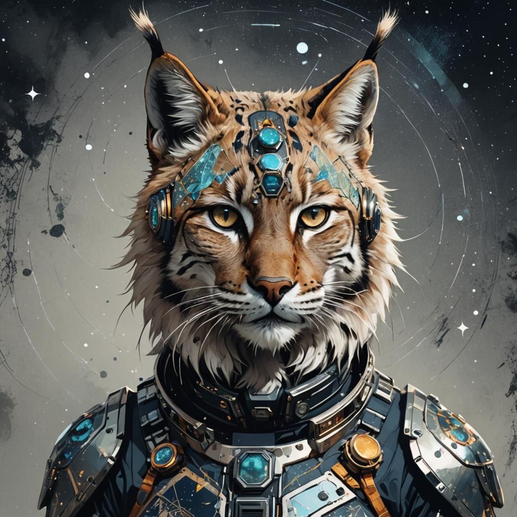 Lynx Cat in Astrogear: Digital Art Sci-Fi Portrait