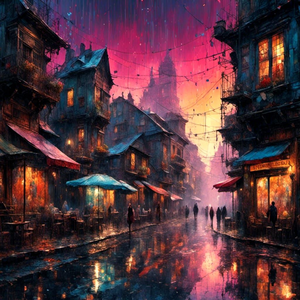 Night Cityscape in Mosaic Paint Splatter Style