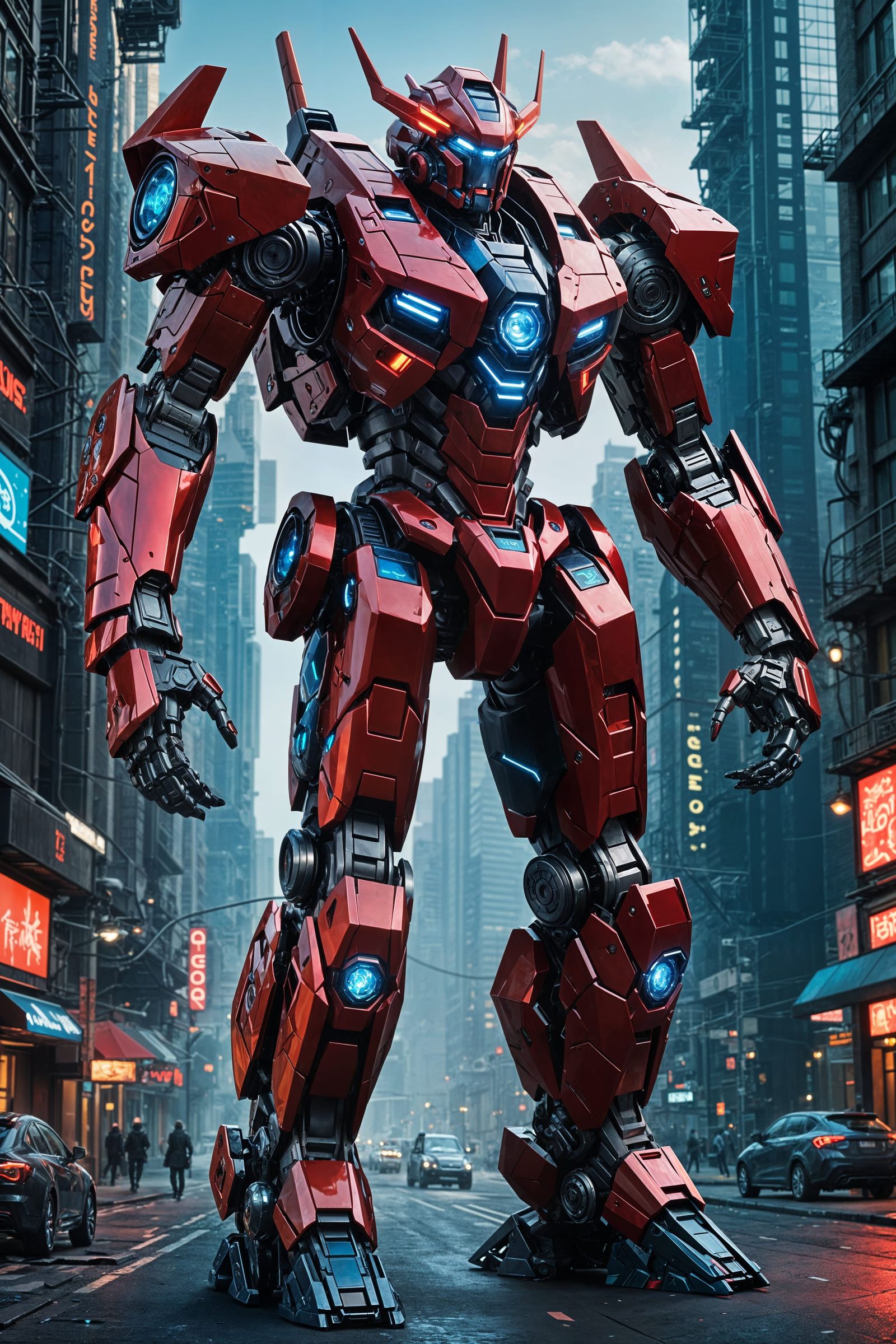 Colossal Sci-Fi Mecha with Glowing Energy Cores