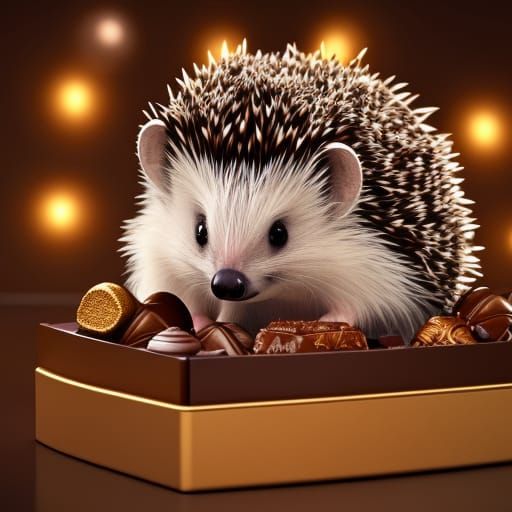 Hedgehog in Chocolate Box in 3D Octane Style