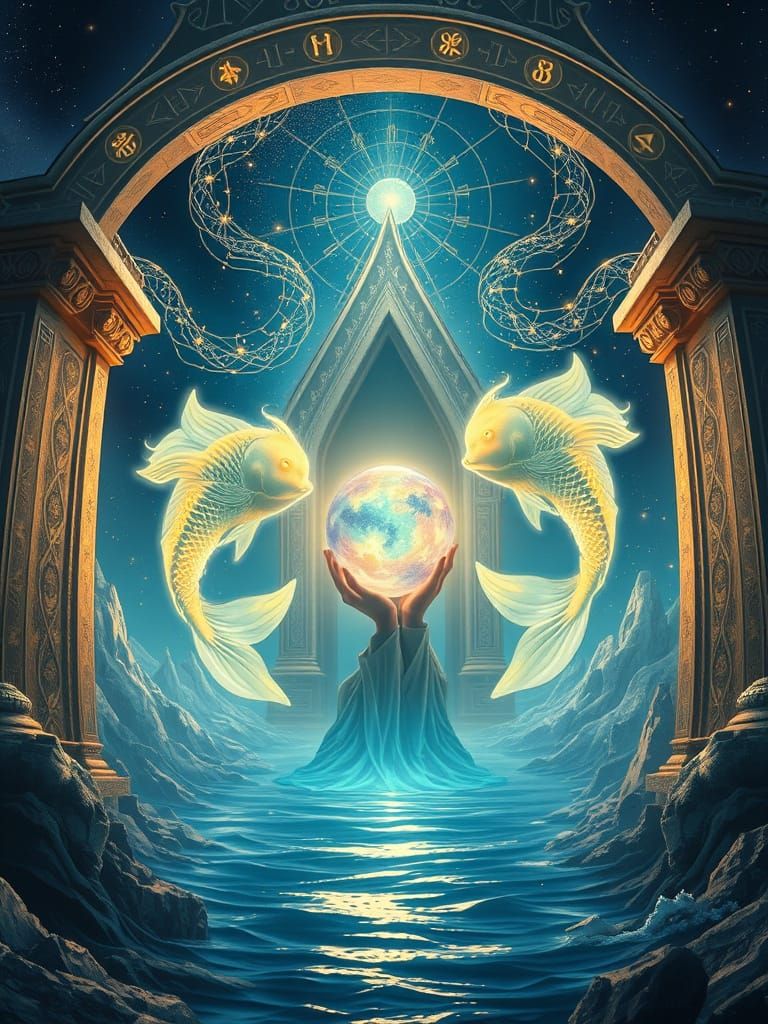 Ethereal Pisces Temple Rises from Infinite Sea