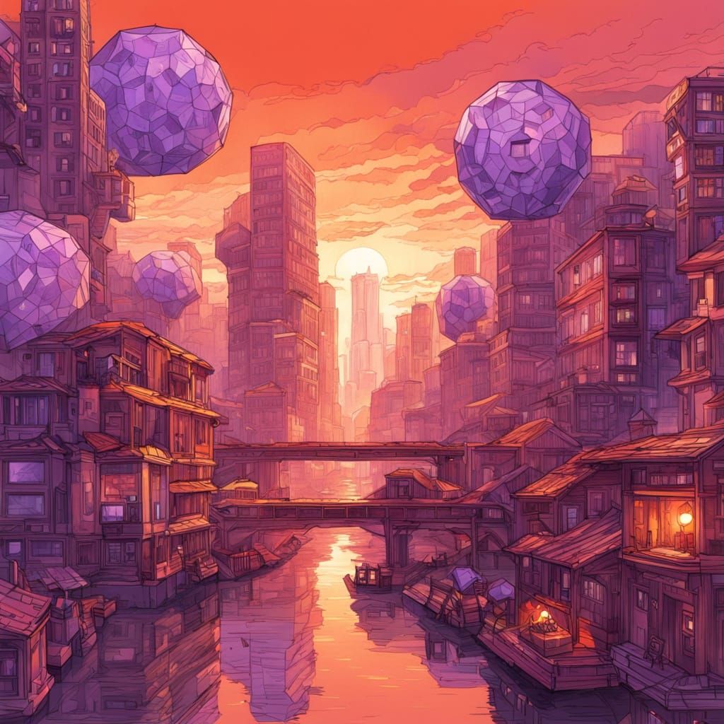 Dodecahedron City Concept Art in Vibrant Colors