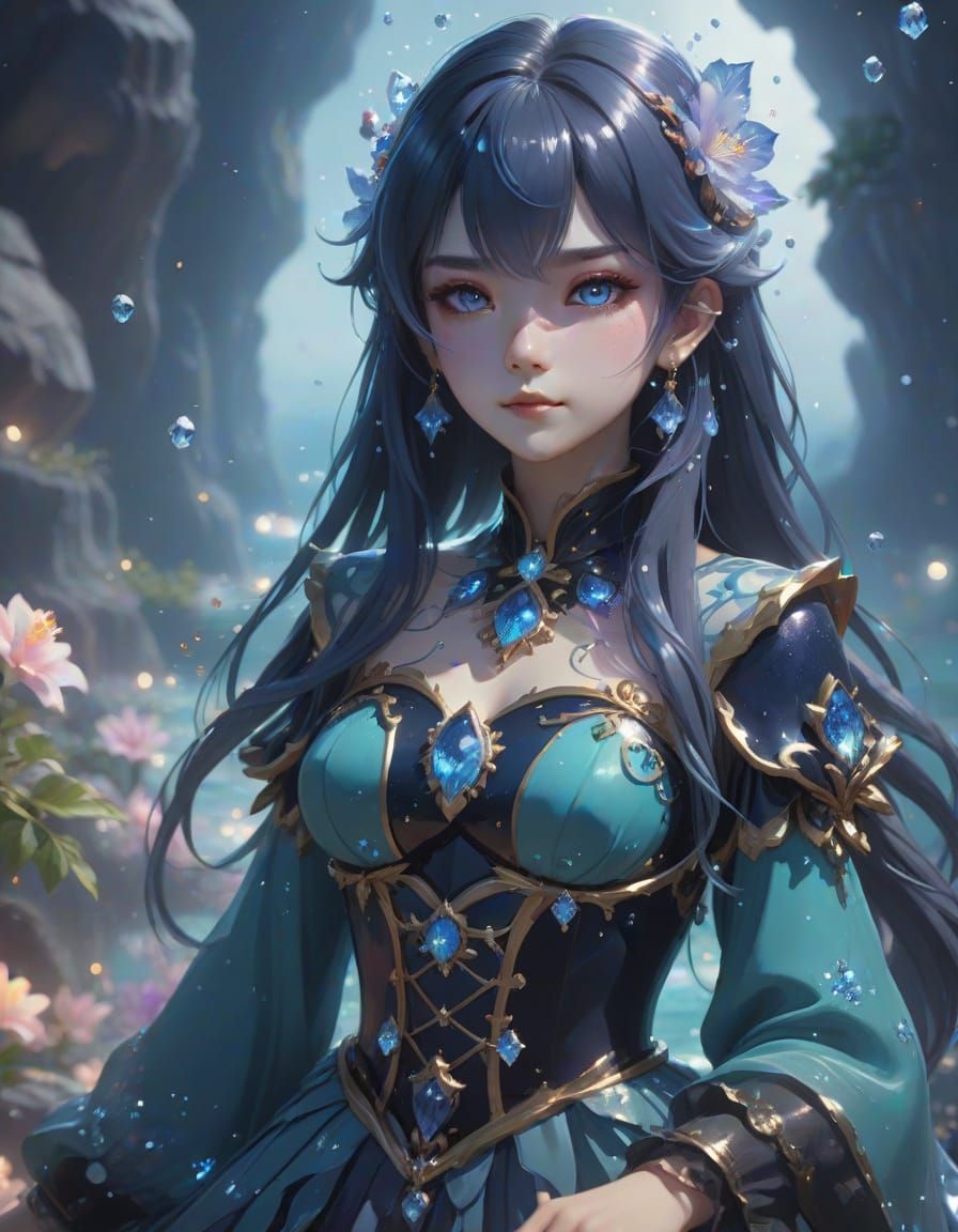 Anime Sea Witch on Crystal Island, Digital Art