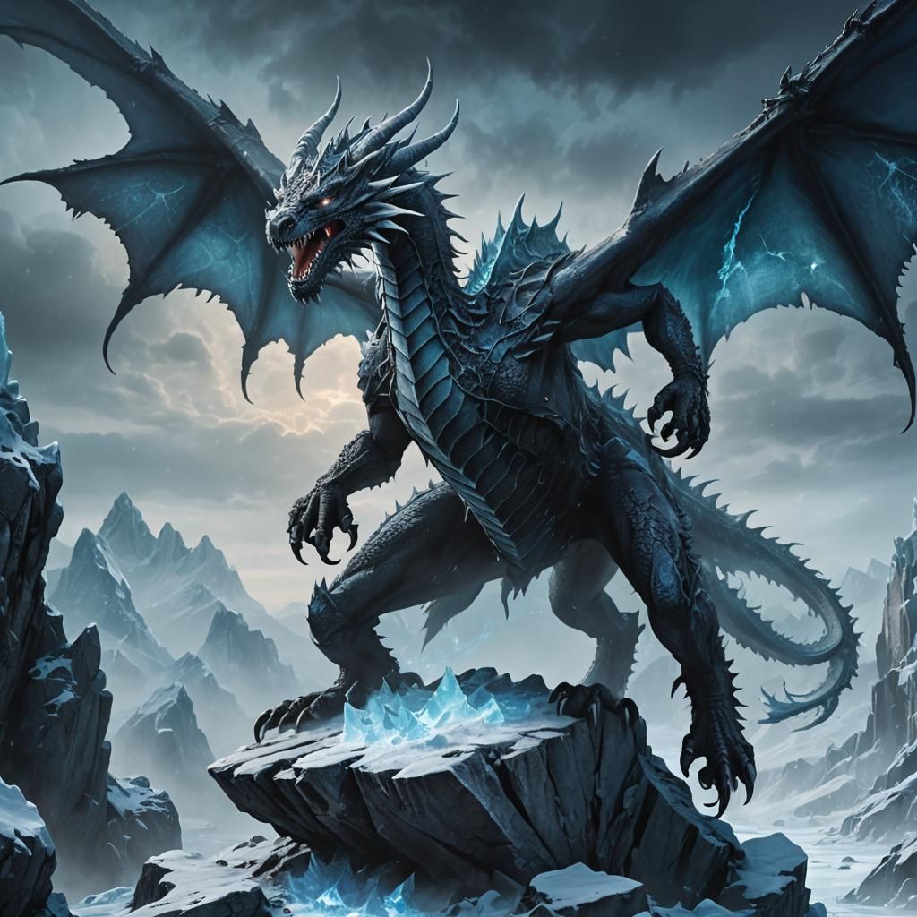Dragon Palladia-Mors in Frozen Wasteland: Dark Fantasy Art