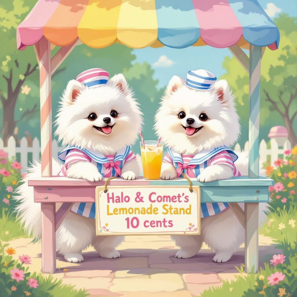 Pomeranians in Sailor Uniforms at Candy Land Lemonade Stand