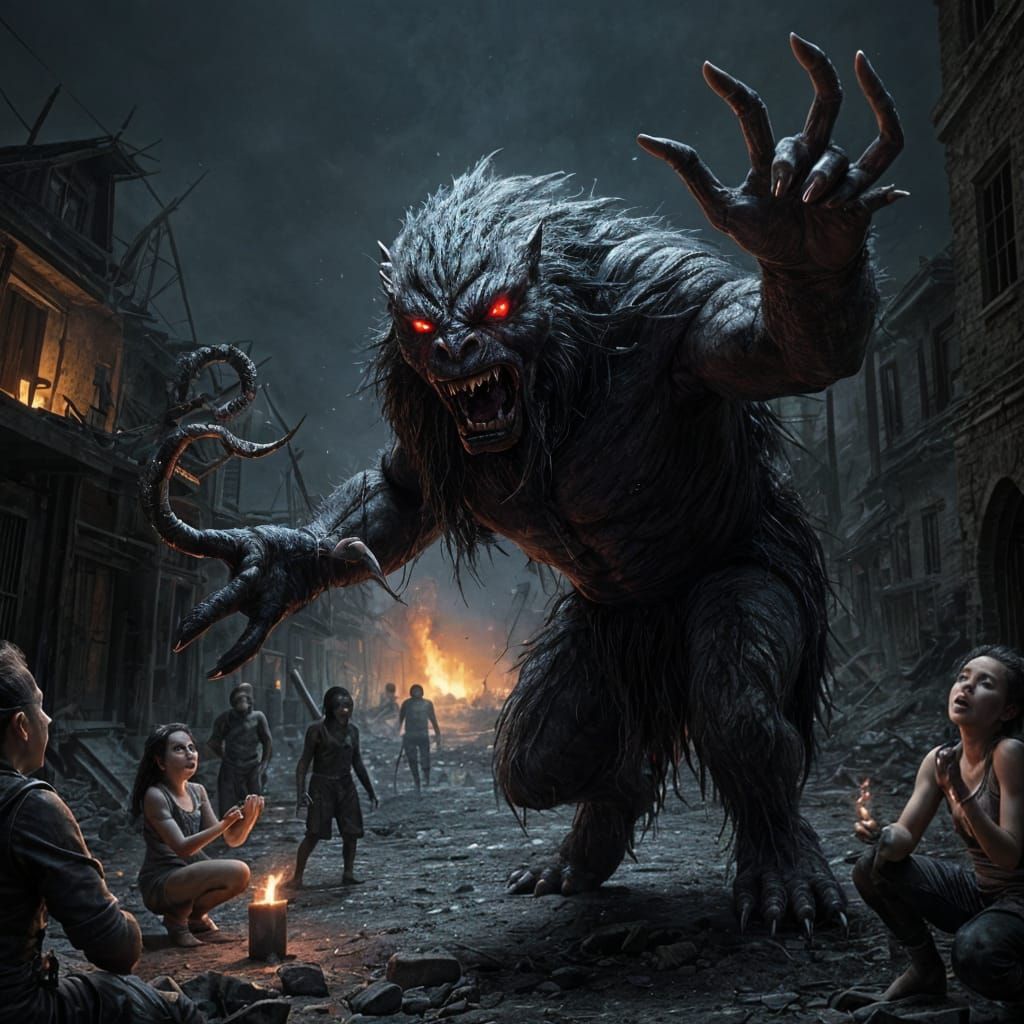 Cyberpunk-Style Horror Beast Unleashes Terror in Ruined Vill...