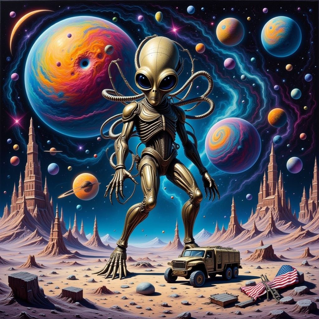 Cosmic Alien Triumph on the Moon