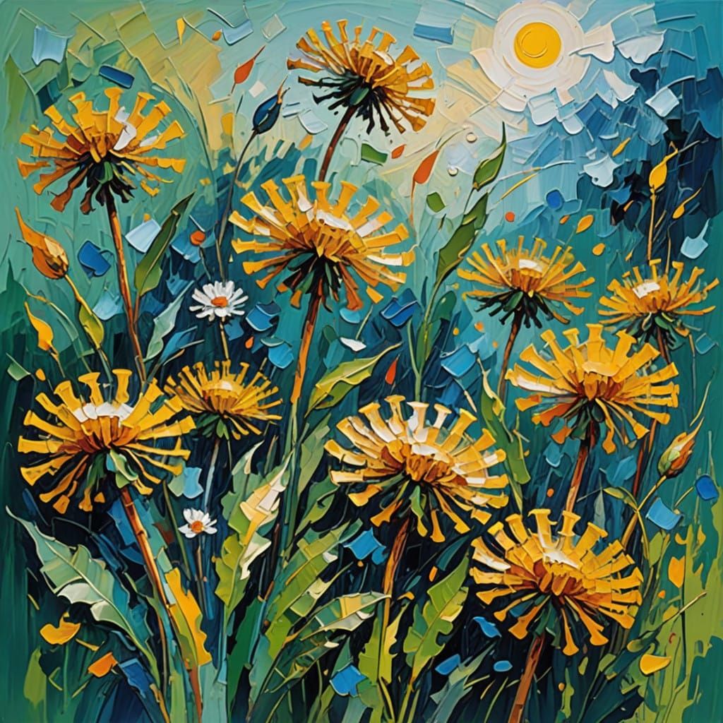 Vibrant Neo-Expressionist Dandelions in Spring