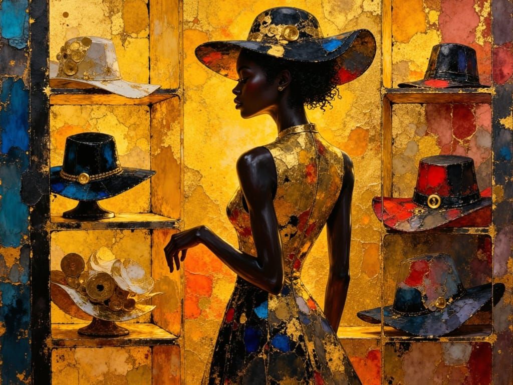 Stylish Woman Shops for Hats in Parisian Boutique
