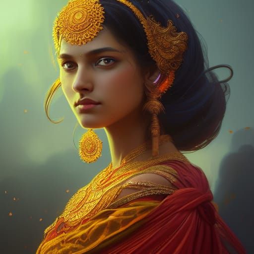 Deepavali Woman Portrait in Hyperdetailed Style