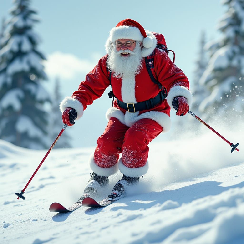 Jolly Saint Claus Zooms Down North Pole Slopes in Hyperreali...