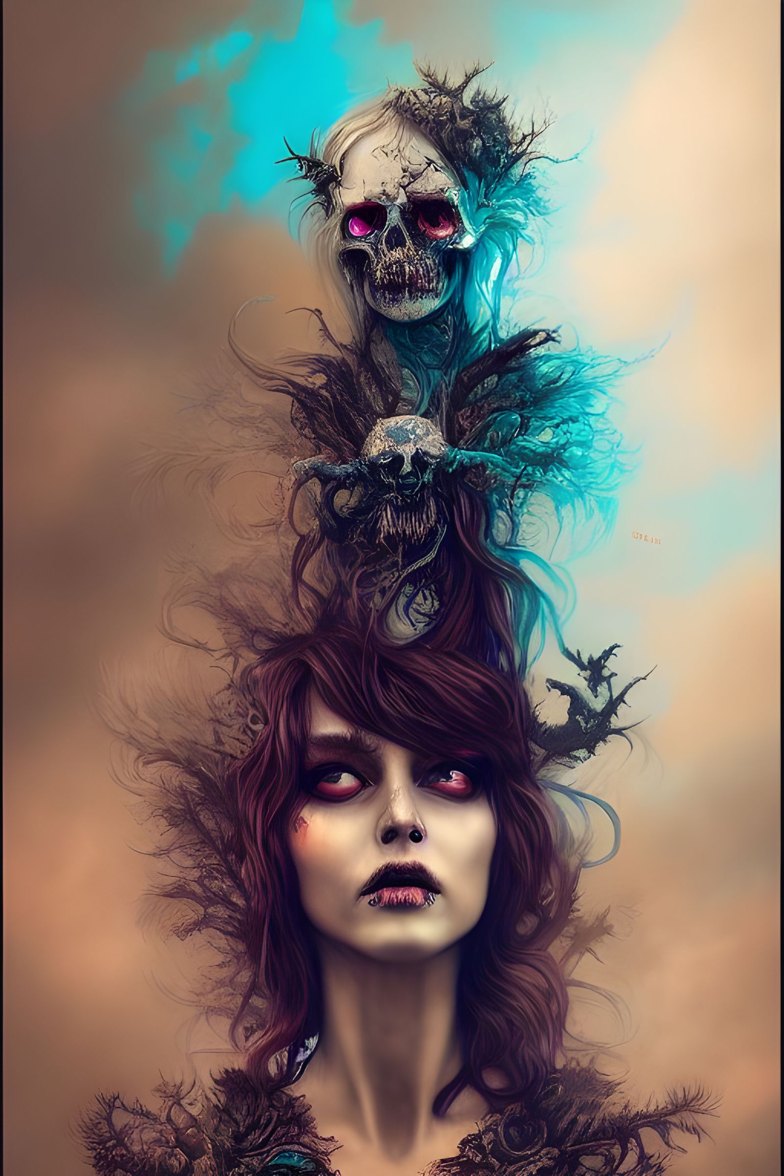 Fractal Skull Disintegration in Iridescent 3D