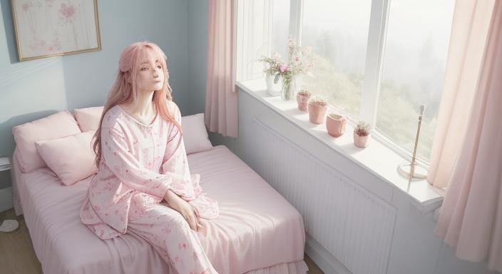 Young Girl in Pink Pyjamas: A Cinematic Still