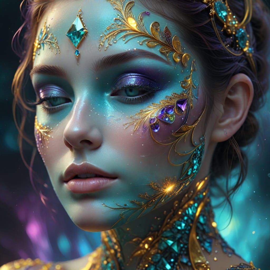 Ethereal Goddess in Vibrant Fractal Aesthetic