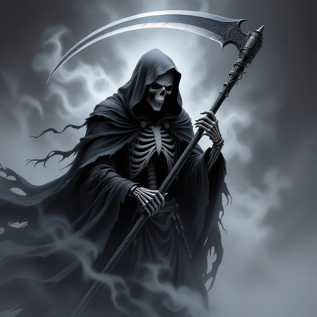 Realistic Grim Reaper Tattoo Design in Chiaroscuro