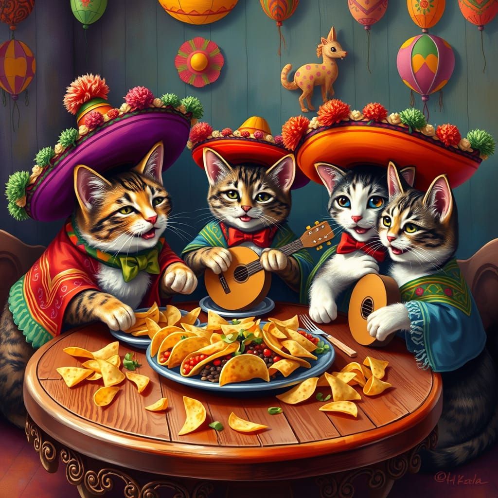 Vibrant Felines Celebrate Fiesta in Whimsical Mexican Mashup