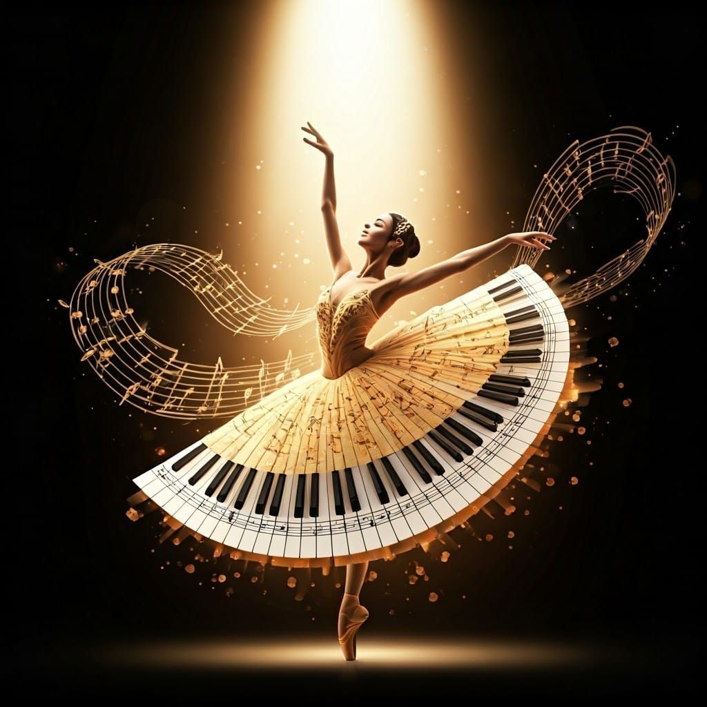 Ballerina's Music Note Tutu in Ethereal Dreamscape Style