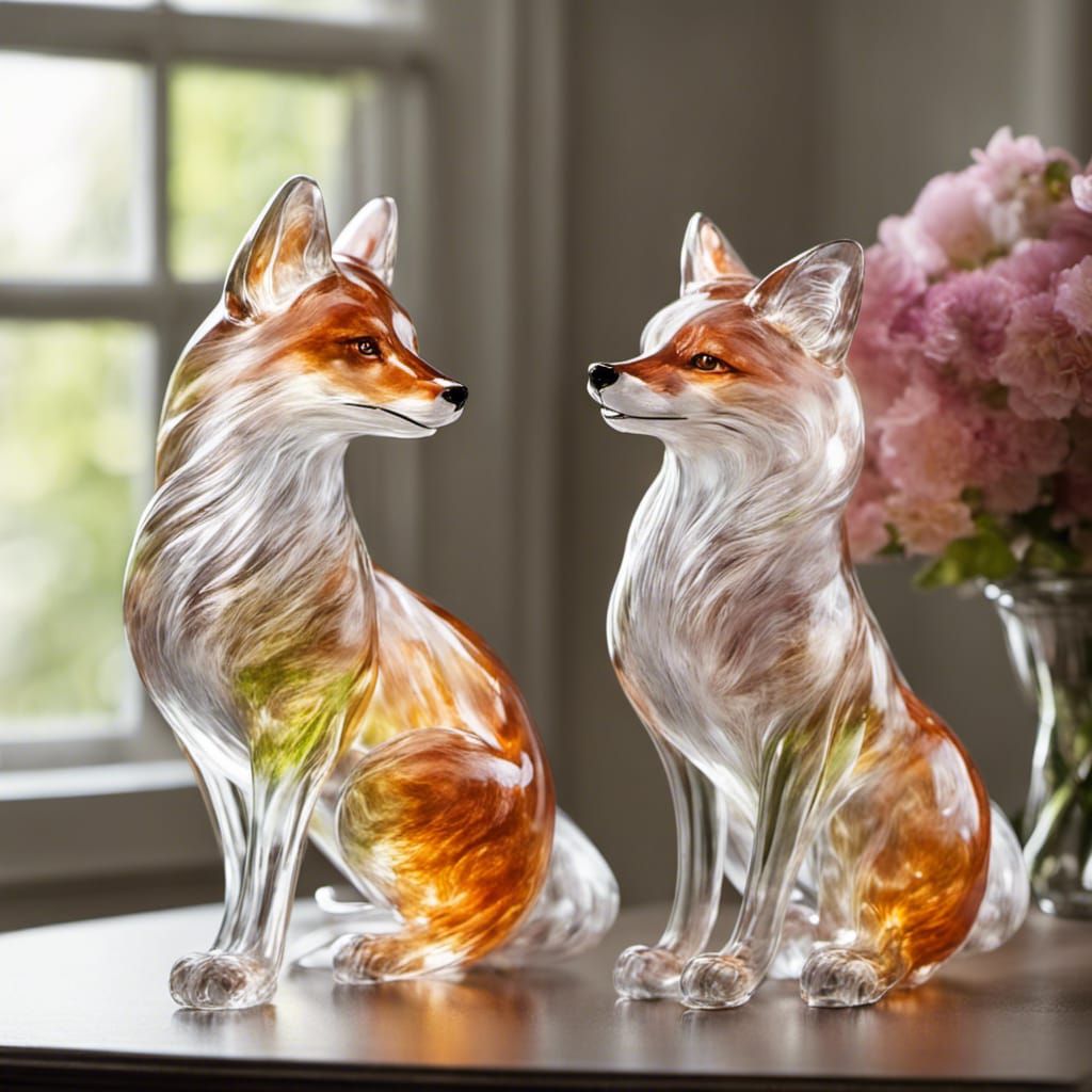 Blown Glass Foxes Glowing in Sunlight